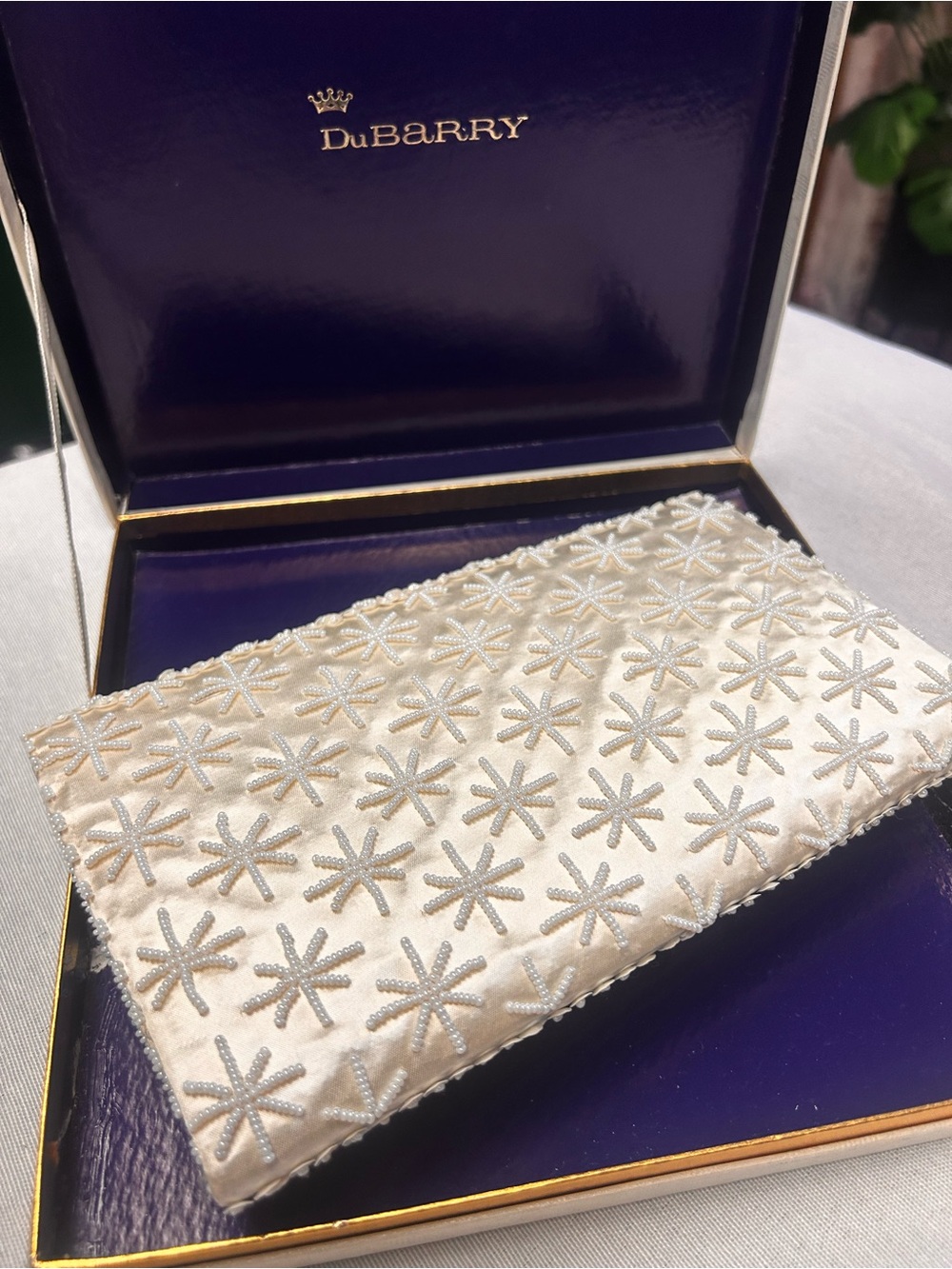 Dubarry of Ireland Ivory Satin Beaded Starburst Clutch